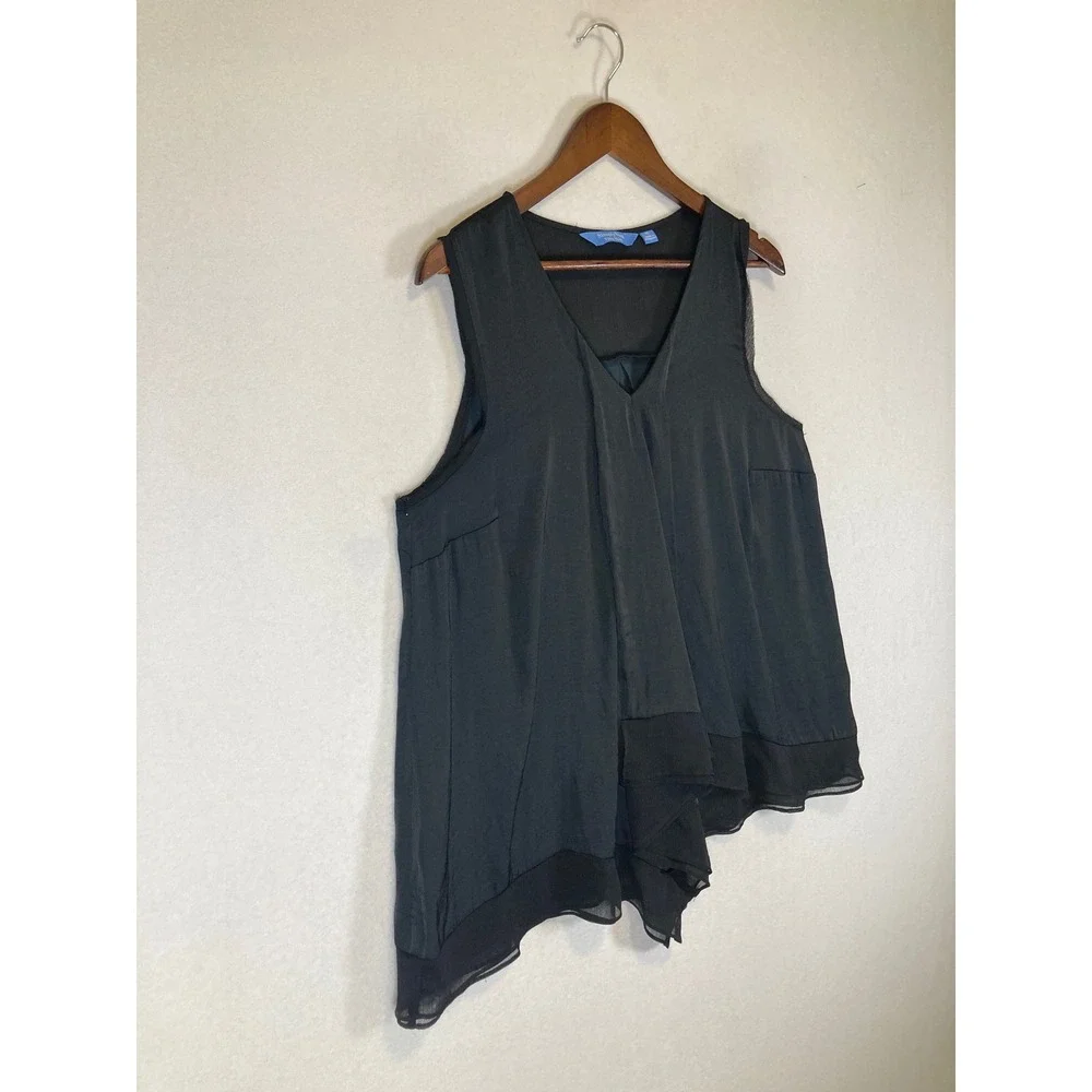 Chic Simply Vera Vera Wang Women XL Black Asymmetrical Drape V-Neck Blouse Top - Picture 9 of 10